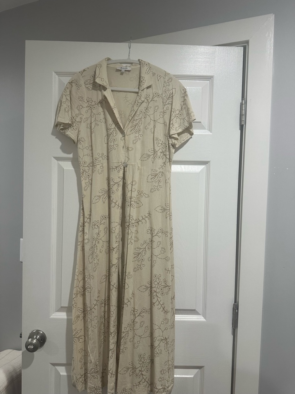 Madewell Cream Floral Button-Front Midi Dress